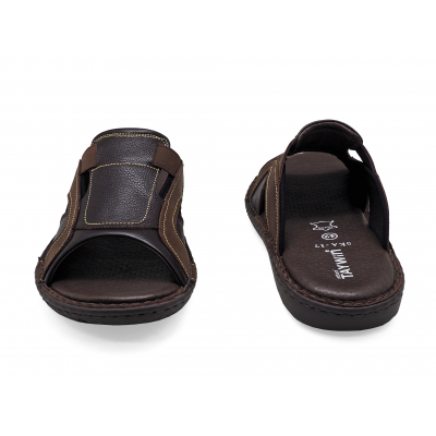 Men Sandals SKA-17 Brown Embossed Nubuck-Black Fabric